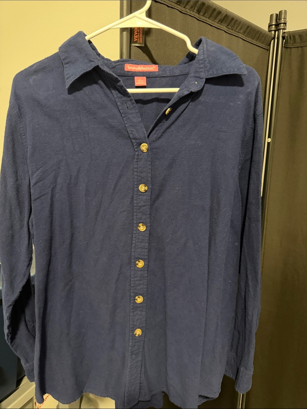 Woman Within Navy Long-Sleeve Button-Up Shirt